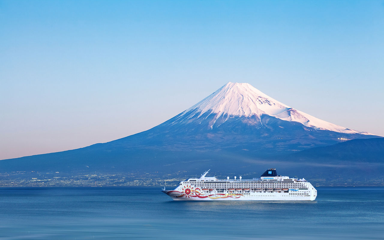 Mountain Fuji and sea from Izu city Shizuoka prefecture , Japan