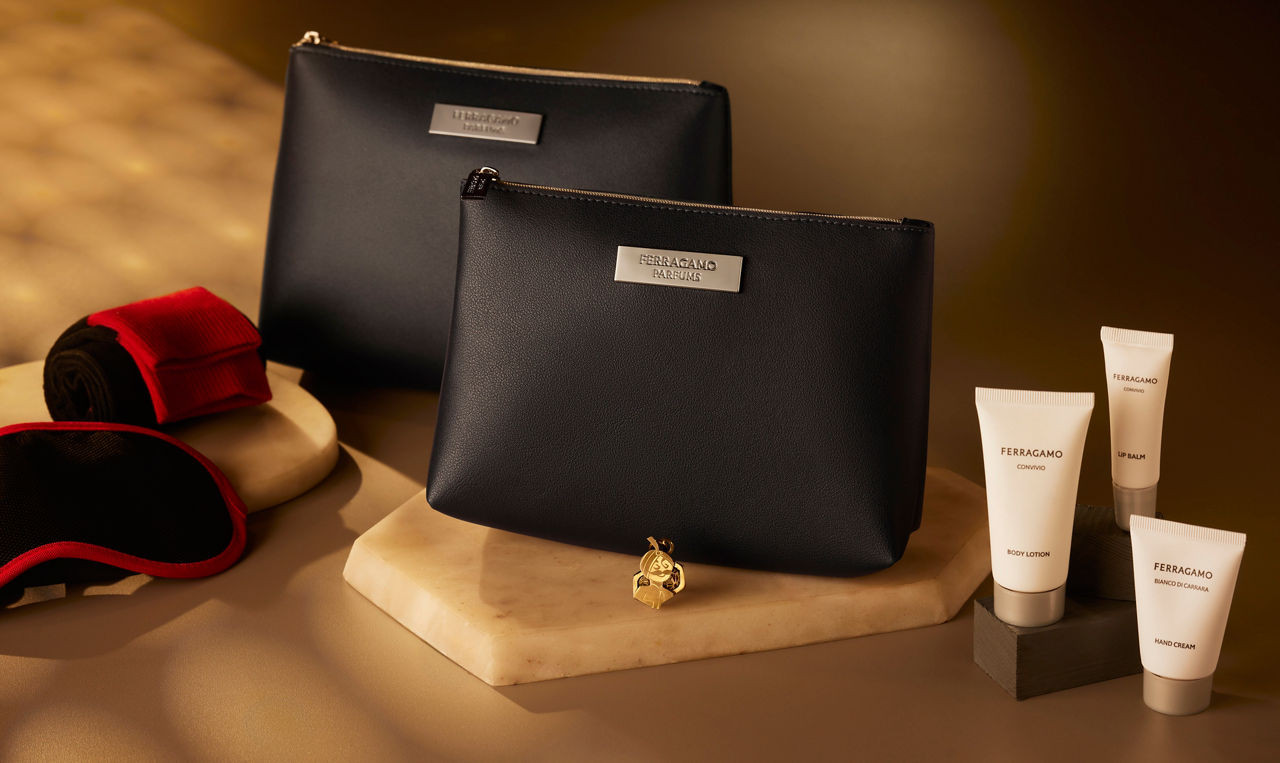 Ferragamo amenity kit for First and Business class 